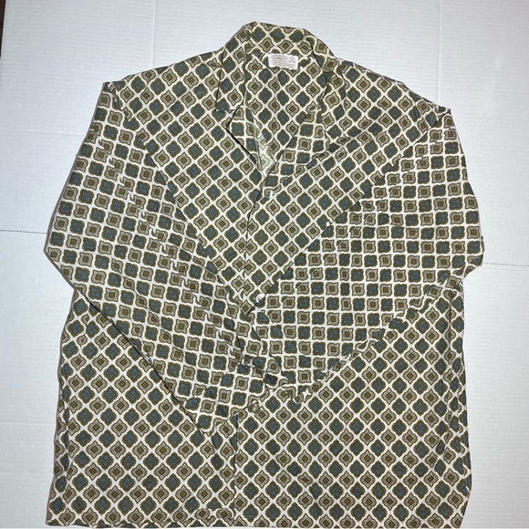 Vintage Brent White Gold Button Up Shirt Pocket Long Sleeve XL Geometric Pattern - Picture 2 of 9